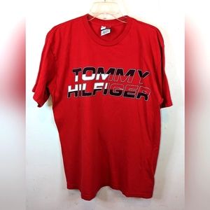 Vintage Tommy Hilfiger Mens Medium Spellout T Shirt Red Short Sleeve Tee.